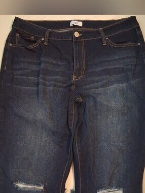 YMI Dark Indigo Flare Jeans with Knee Rips